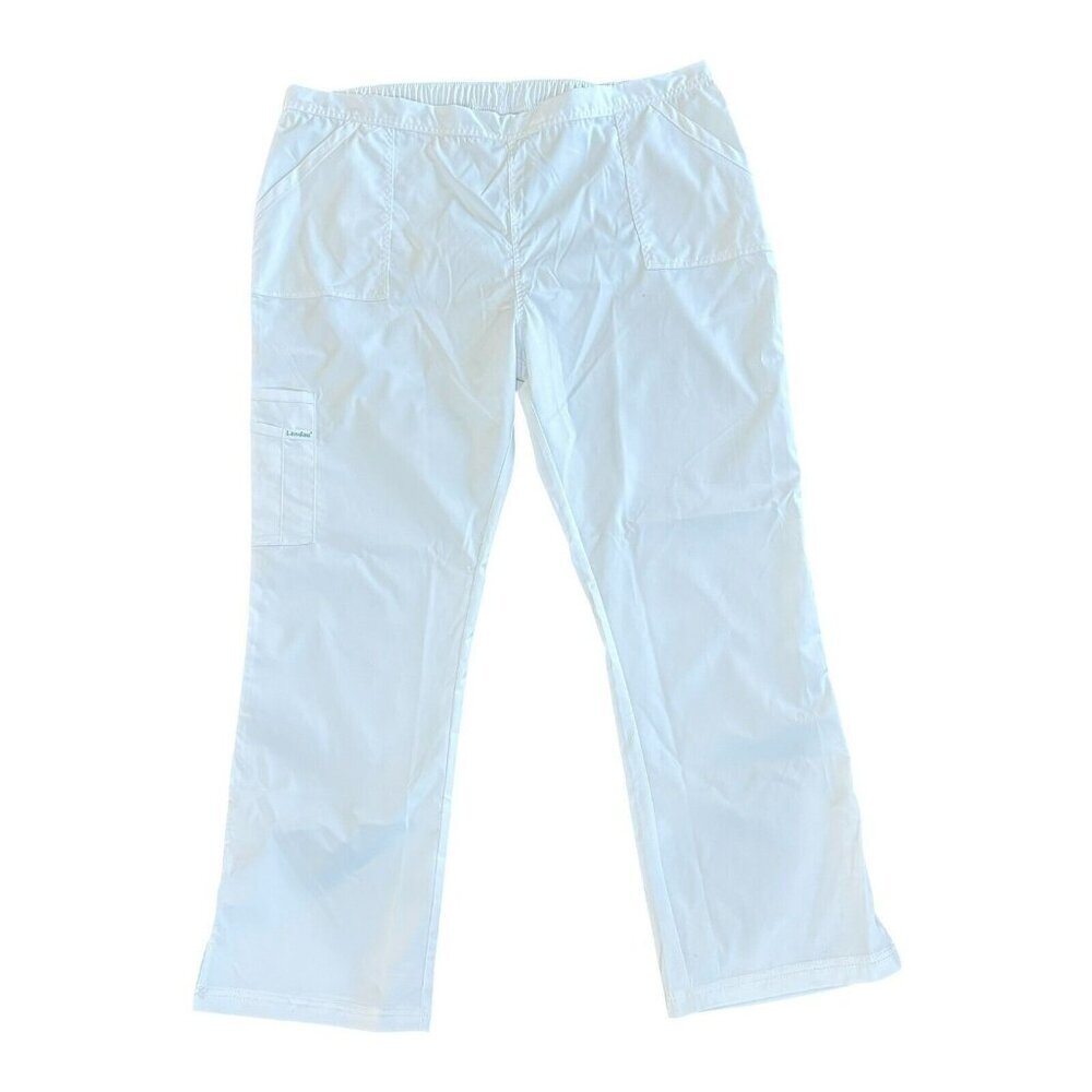 Women's‎ Landau ProFlex White Scrub Pants Modern Fit Size 2XL XXL Flat Front